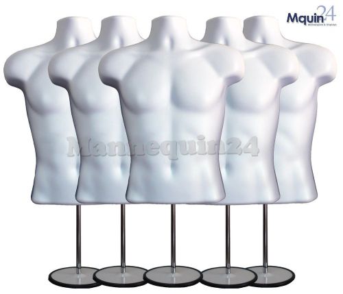 5 white male torso mannequin forms w/5 stands + 5 hanging hooks, man&#039;s clothings for sale