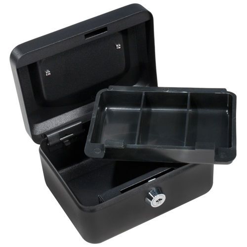 BARSKA 6 Inch Small Steel Cash Box Safe w/ Removable Tray and Key Lock, CB11828