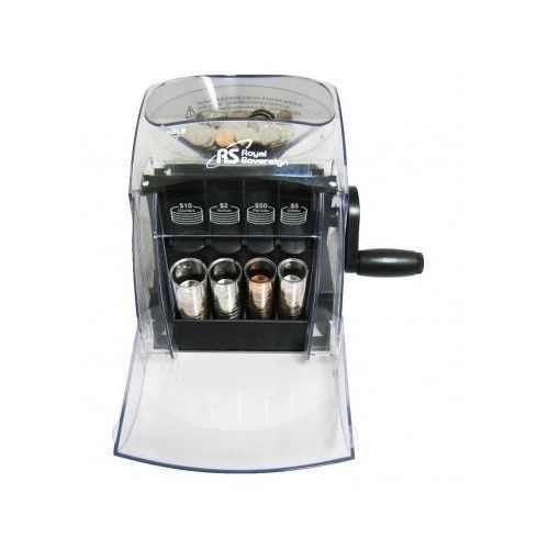 Coin SortingMachine Manual Crank Money Wrappers Change Black Clear Portable Sort