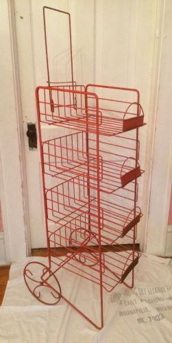 Vintage Store Metal Display Wire Rolling Cart Rack Organizer Basket Wheels Red