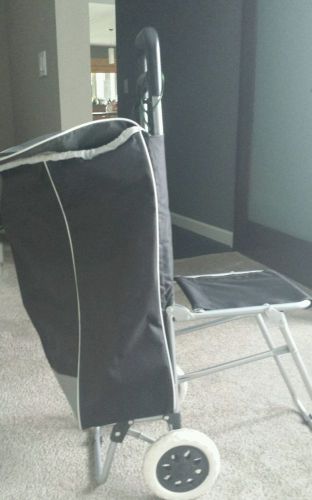 Maxam Trolley Bag, Rolling Wheeled Shopping Grocery Cart Travel W/ Folding Chair