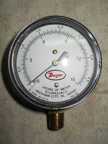 (x8-2) 1 nib dwyer 61015 pressure gauge 0-15 in water, 0-3.7 kpa for sale