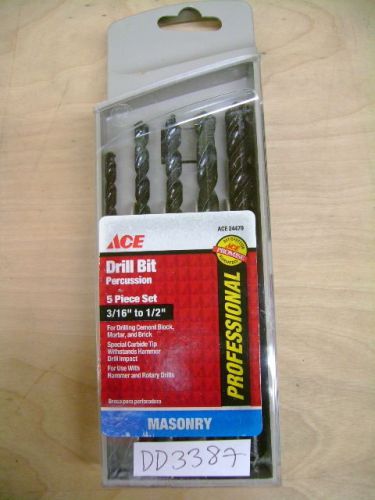 Ace drill bit percussion 5pc. set 3/16&#034; to 1/2&#034; masonry #24479 (dd3387) for sale