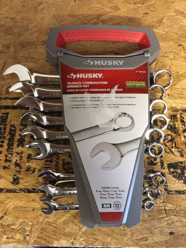 Husky metric 10-pc combination box/open end wrench set 8-19mm w/ rack, 12 point for sale