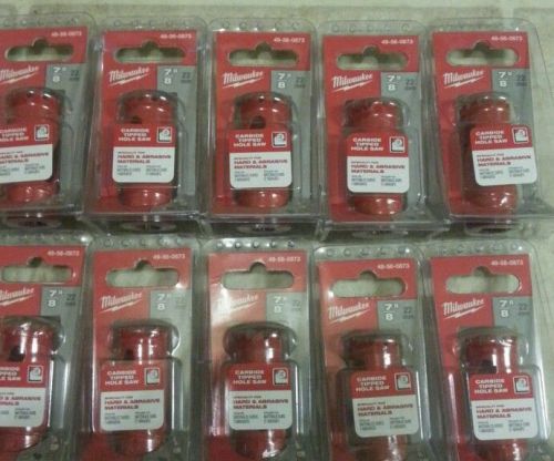 Lot of 10 NEW Milwaukee 49-56-0873 7/8 in. Carbide Tipped Hole Saws