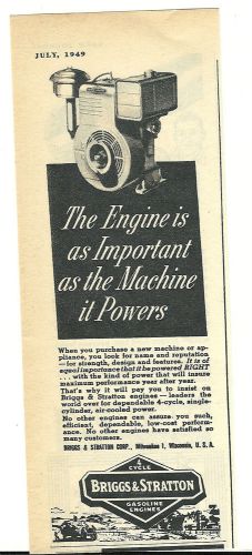 July 1949 Briggs &amp; Stratton Milwaukee,Wis.  Gasoline Engine ad