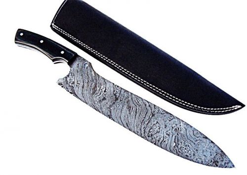 CUSTOM MADE HAND MADE DAMASCUS STEEL CHEF KNIFE WITH LEATHER COVER
