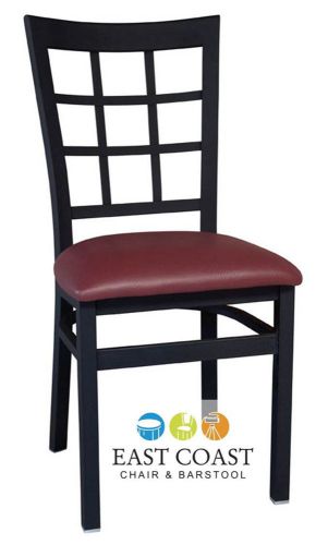 New gladiator window pane metal restaurant chair with wine vinyl seat for sale