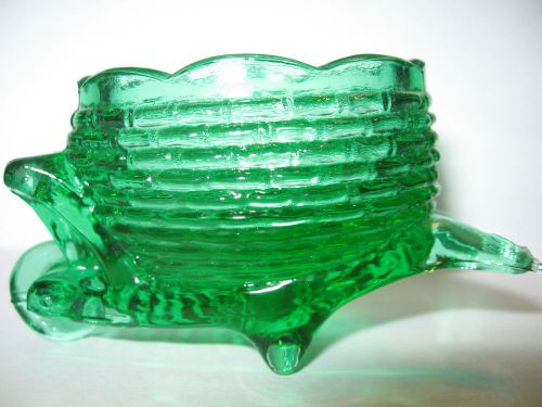 Dark Green glass Wheelbarrow basket toothpick match holder salt dip cellar celt