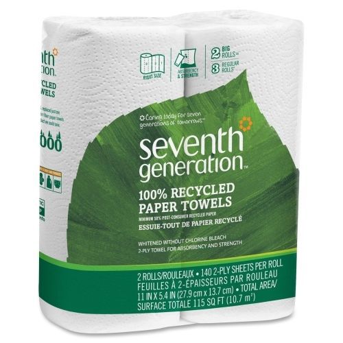 Seventh generation 100% recycled paper towel rolls - 2rolls/pack -11&#034;x5.4&#034; for sale