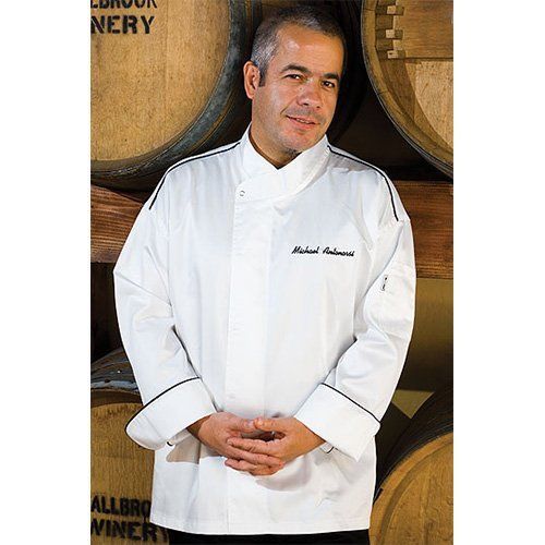 Chef Works ECDF-WHT L&#039;Orient Egyptian Cotton Chef Coat, WhIte w Blk Piping sz 36