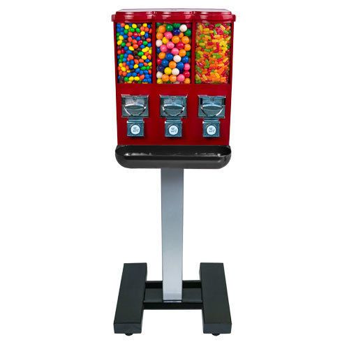 Triple time gumball and candy vending machine red for sale
