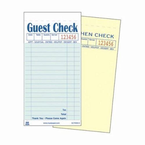 Royal Guest Check Book, Carbonless Duplicate Receipt, 50 Books (RPP GC7000-2)