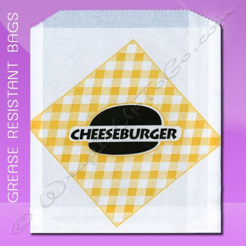 Grease resistant sandwich bags – 6 x 3/4 x 6-1/2 – printed cheeseburger for sale