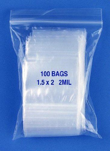 1.5&#034; x 2&#034;, 2 Mil Clear Zip Lock Bags, Case of 1000