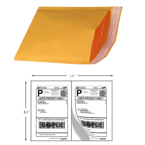 Combo 4x8&amp;5x10 100ea Kraft Bubble Mailer+200 8.5x5.5 Half-Sheet Shipping Label