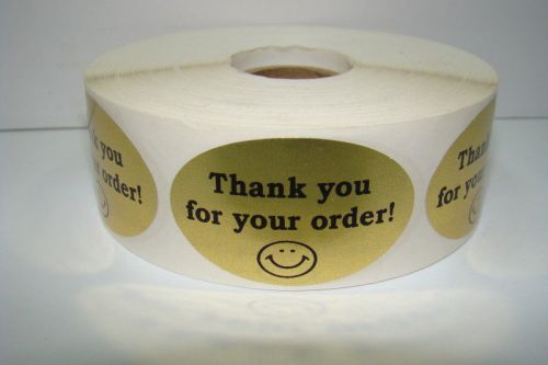 500 Labels of 1.25x2 Oval GOLD Black THANK YOU FOR YOUR ORDER Mailing Rolls