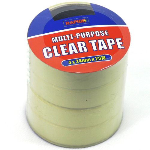 4 x 24mm Clear Tape 25m Long Rolls Multi-Purpose Universal Core Fits Tape Guns