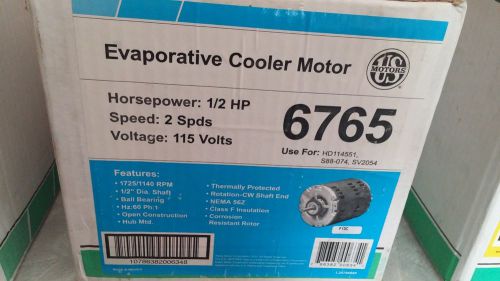 US Motors Model 6765 1/2 HP 115V 2 Speed CW Evaporative Cooler Motor