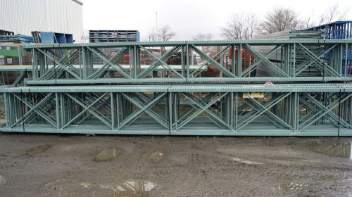 22 sections of used teardrop pallet rack 26&#039;x38&#034; with 100&#034; beams for sale