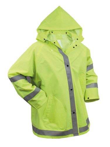 Rothco High Visibility Neon Green Hooded Rain Jacket w/ Reflective Piping XL