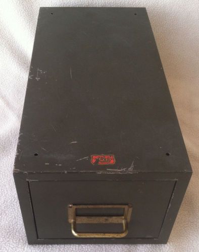 Vtg weis metal steel army green industrial age file cabinet box drawer card for sale