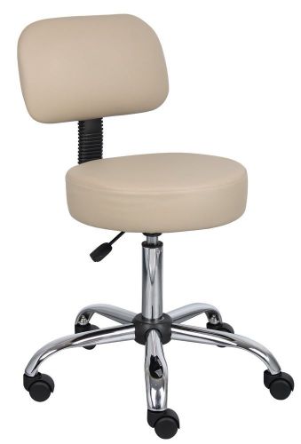 Soft medical stool comfort back support beige upholstered dual wheel casters for sale