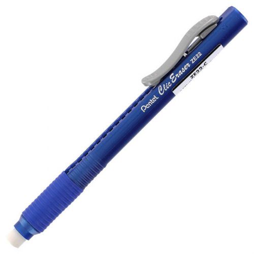 Pentel Clic Eraser With Grip, Blue Barrel, Retractable Pen Style, (ZE22C), 40 EA