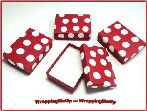 50 -3.25x2.25 Red Polka Dot Cotton-Lined Jewelry Presentation/Gift Boxes