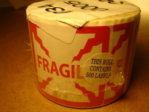 FRAGILE - 500 Labels of 2x2 Red and White Shipping Mailing Sticker Roll