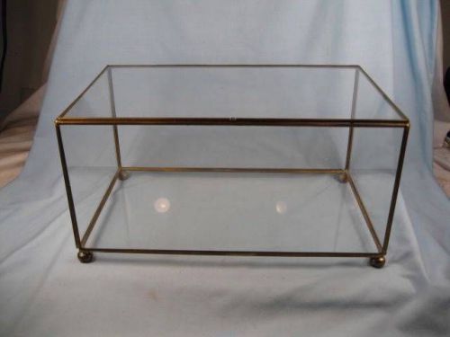 Clear Glass Display Case With Brass Binding And Ball Feet Vintage Nice (O) AS IS