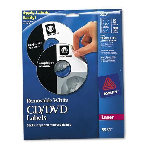 NEW AVERY 5931 Laser CD/DVD Labels, Matte White, 50/Pack