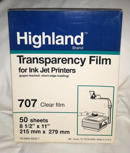 HIGHLAND 707 TRANSPARENCY FILM FOR INK JET PRINTERS 49 Sheets NEW OPEN  PACKAGE