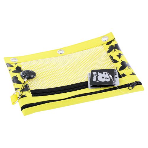 B-Glam 3-Ring Pencil Pouch with a Mesh Window - Yellow