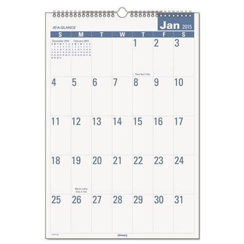 AT-A-GLANCE® Easy-to-Read Monthly Wall Calendar, 15 1/2 x 22 3/4, Easy-to-Read,