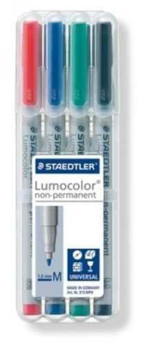 Staedtler Lumocolor Marker Wet Erase/Pen Set (4) Medium Red Black Blue Green