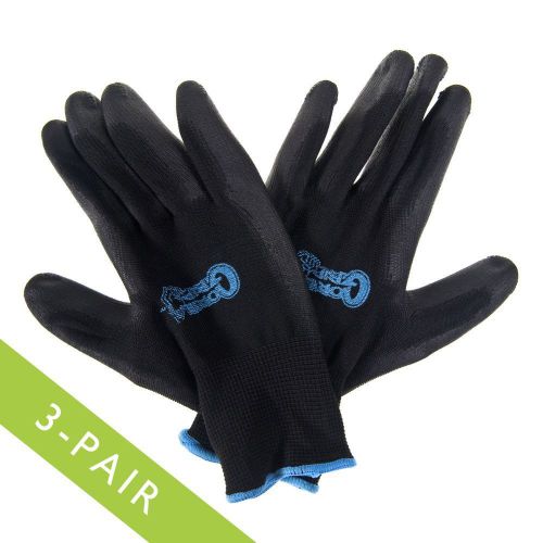 3 Pairs Gorilla Grip Work Gloves by Grease Monkey Non-Slip Coating Large Black