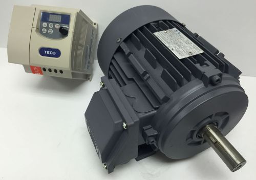 Motor &amp; vfd package- 1.5 hp 3600 rpm tefc techtop motor with 2hp 230v teco drive for sale