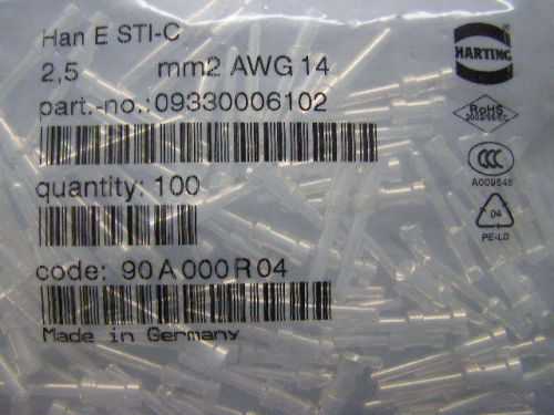 Harting han e sti-c 2,5 mm2 awg 14 male crimp contact 09330006102 for sale