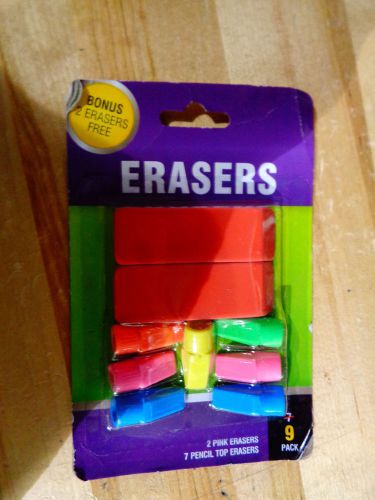 Erasers Assorted Sizes And Colors Pencil Erasers 9pack