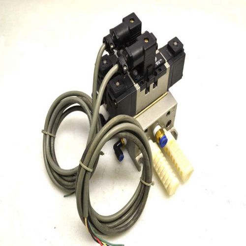 Smc vs7-6-fg-s-1n &amp; vs7-6-fg-d-1n 100vac 4/5 port solenoid valves w/manifold for sale