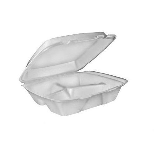 Dart® small 3-compartment foam hinged lid carryout container in white for sale