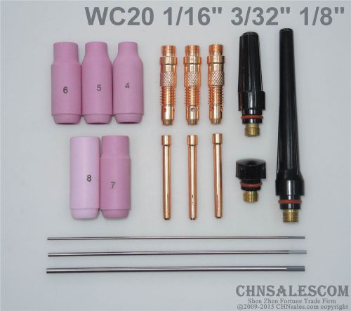 17 pcs tig welding torch kit  wp-17 wp-18 wp-26 wc20 tungsten 1/16&#034; 3/32&#034; 1/8&#034; for sale
