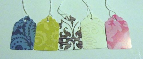 100 Damask Designer Colored Paper Price Pre-Strung Tags 5 Colors
