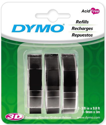 3PK (3-Rolls) Dymo Glossy BLACK 3/8&#034; (9mm) Embossing Label Maker 3D Refill Tapes