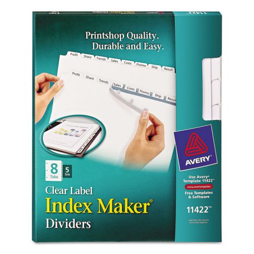 Index maker white dividers for copiers, 8-tab, letter, clear, 5 sets/pack for sale