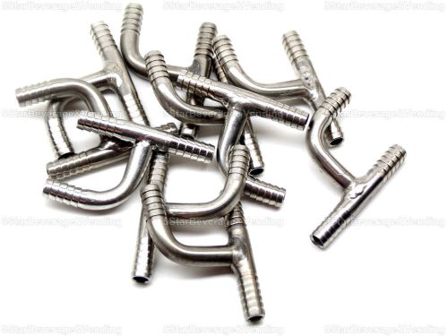 (10) food grade stainless steel 1/4&#034; barb  y  hose fittings splicers adapters for sale