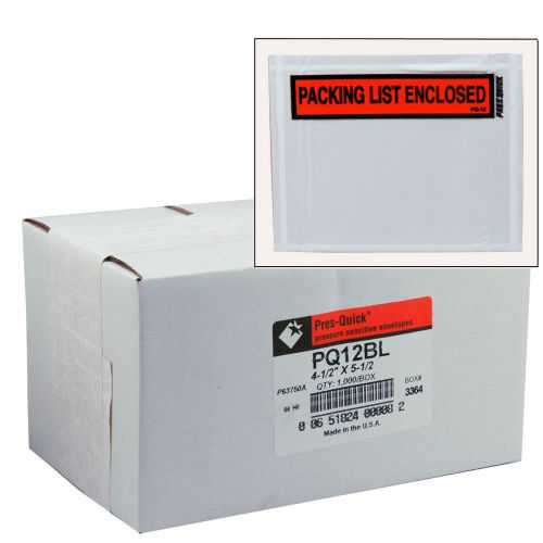Box of 1000, Pres-Quick PQ12BL 4-1/2 x 5-1/2&#034;  Packing List Envelopes