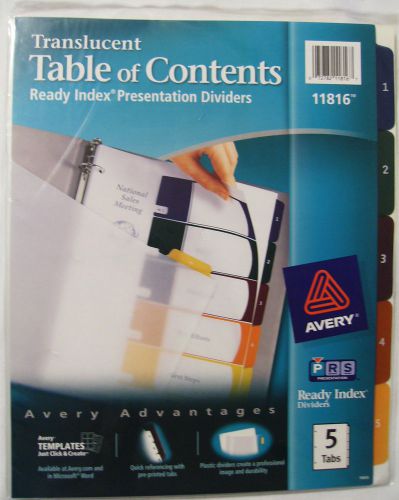 AVERY 11816 Table of Contents Ready Index Presentation Dividers 1 set 5 tabs NEW