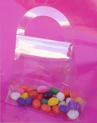 50 PC 5-1/2x2-1/4x5-1/2&#034; Clear Plastic APET Food Safe Handbag Shaped Favor Box L
